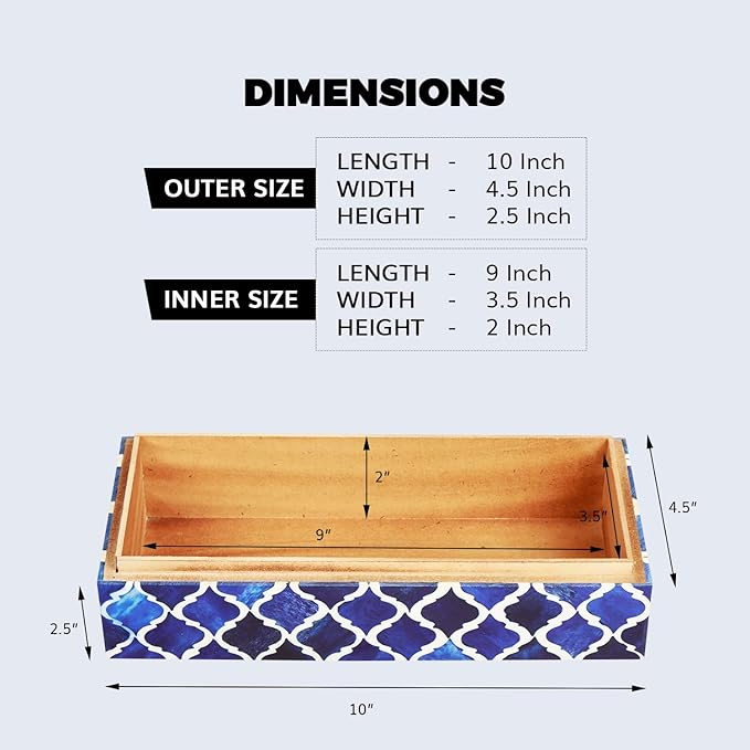 Handicrafts Home Decorative Storage Box 10x4.5 – Remote Control Holder, Jewelry Organizer, Modern Decorative Box with Lid, Boho Chic Home Décor Accent, Vintage Memory Box for Living Room Shelf Décor
