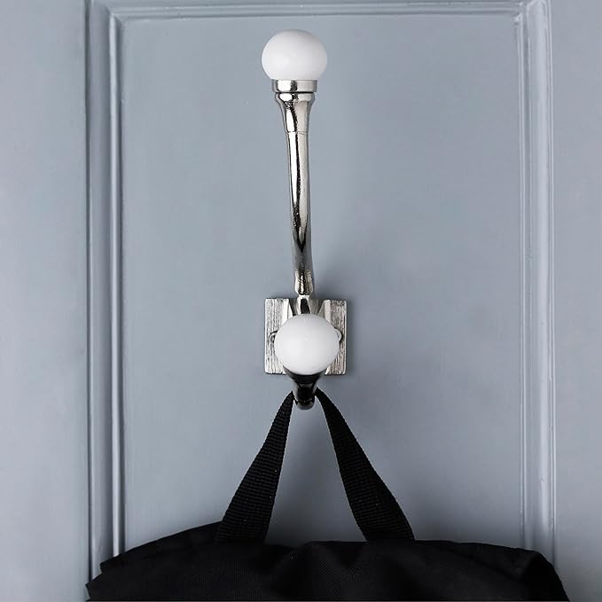 Indian Shelf Pack of 12 Heavy Duty White Double Prong Ceramic Decorative Wall Hooks Unique Coat Rack Wall Mount Double Hooks for Hanging Towel Hooks for Bathrooms Backpack Purse Hanger