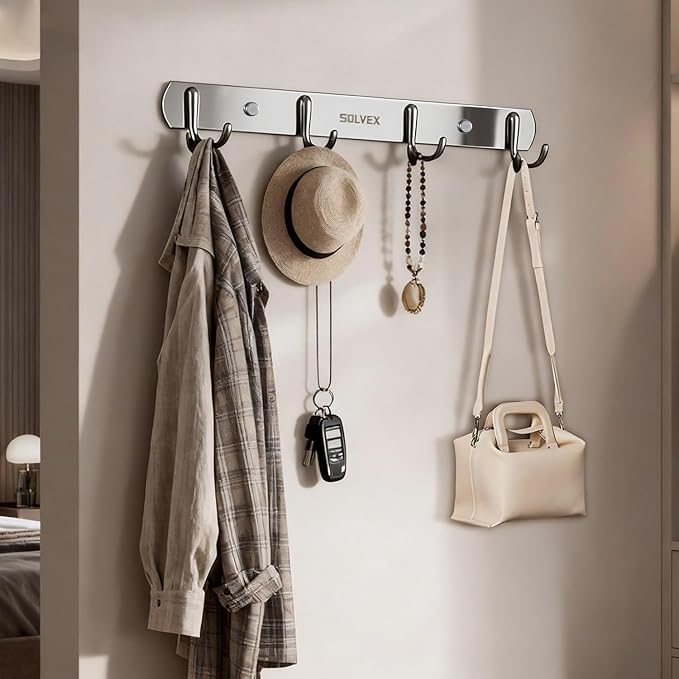 SOLVEX Coat Rack Wall Mount,2 Pack Coat Hooks Wall Mount, Hat Rack Key Holder Bag Hanger for Wall,Wall Hooks for Hanging,Purse Hanger Towel Hooks for Bathroom SP-60302