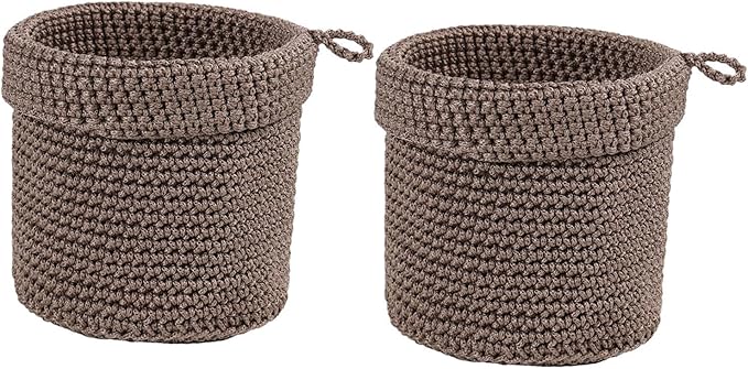 Set of 2 Woven Baskets for Storage and Organization on Vanity and Bathroom, Brown