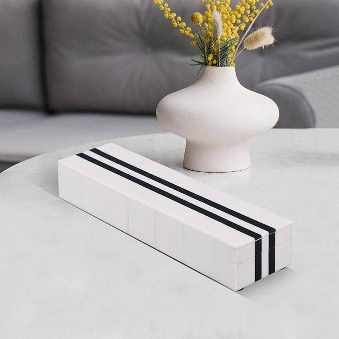 Handicrafts Home Decorative Remote Holder Box 10x2.5 – Slim Organizer Box with Lid for TV Remotes, Coffee Table Décor, Modern Shelf Box, Boho Home Décor Accent, Black and White Decorative Storage Box
