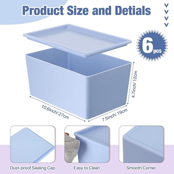 Menkxi 8 Pcs Storage Bins with Lids Small Plastic Storage Containers Stackable Storing Baskets Box Cute Organizer Bins for Organizing Shelves (Mixed Color)
