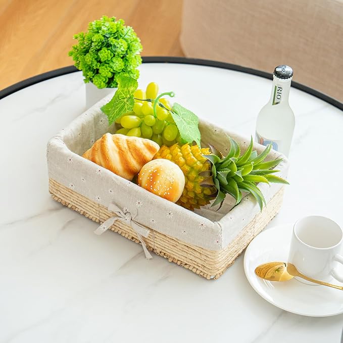 Natural Corn Rope Storage Basket - 11.8" x 8.3" x 4" Woven Organizer Bin - Boho Farmhouse Decor for Bathroom/Nursery/Shelves/Clothes /Shelves/ Closet (Single Piece)