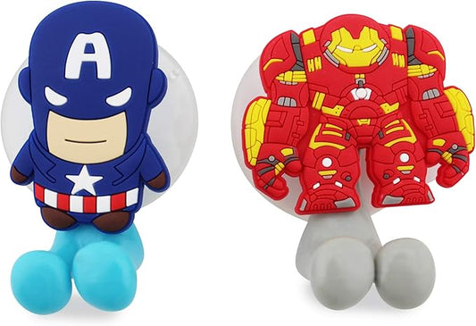 Superheroes Captain 2 pcs Set Toothbrush Holders with Suction Cup for Wall in Bathroom at Home RV Camper Van