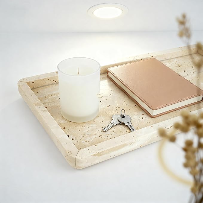 Natural Marble Travertine Vanity Tray, 12 x 6 inch Home Decor Tray for Home,Bathroom, Kitchen, Dresser, Coffee Table, Sink Storage Holder Organizer,Beige Travertine(NS015)