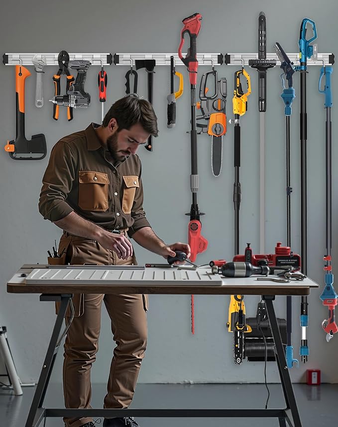 Mop and Broom Holder Wall Mount Garden Tool Rack Organizer, Modern Style,Movable Aluminum Alloy Wall Mounted Hook 2 Pack,Storage Gift for Bathroom,Closet,Laundry Room,Garage,Tool Room(Black)