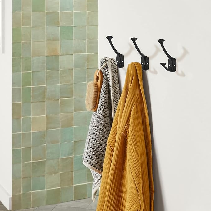 2 Pack Matte Black Hooks Decorative Heavy Duty Solid Large Coat Hooks for Towel Hanging Coats Robe Wall Mounted Towel Bags Door Back Bathroom Wall Hook.