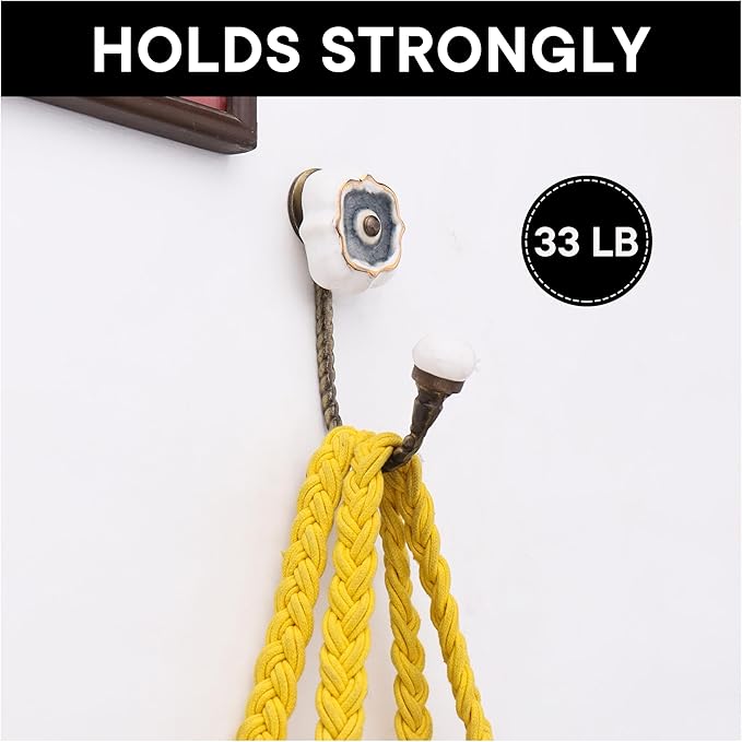 Indian Shelf Pack of 6 Ceramic Wall Hooks for Hanging Clothes - Multicolor Solid Gold Line Wall Coat Hooks - Ceramic Clothing Hooks - Solid Gold Line Keys Hanging