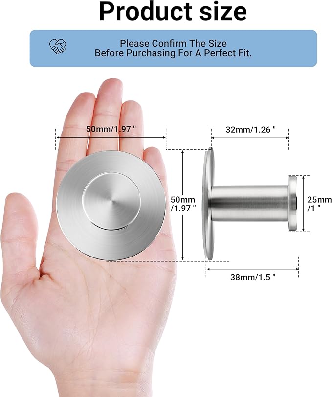 SAYAYO Self Adhesive Hooks for Hanging, Brushed Nickel Towel Hook for Bathrooms Coat Hooks Wall Mount, Stick on Hook SUS304 Stainless Steel, 4pcs
