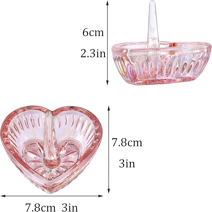 H&D HYALINE & DORA Glass Ring Holder Dish,Crystal Glass Heart Shaped Ring Holder for Women, Crystal Jewelry Tray for Rings,Earrings(AB color-pink)
