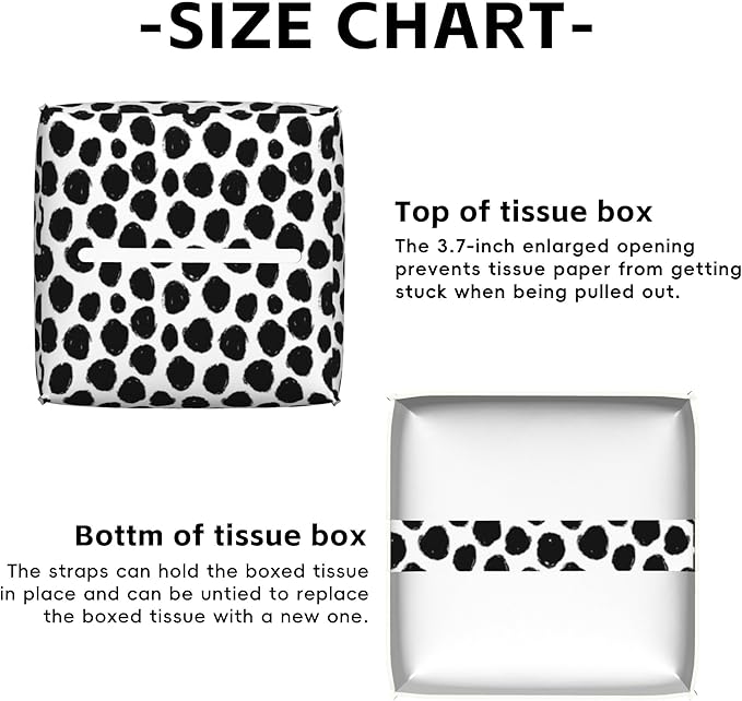 Abstract Black Dots Tissue Box Cover Square,Tissue Box Holder with Belt Bottom,Stylish Leather Napkin Holder for Vanity Countertop,Nightstands,Office Desk,5.2"Ã5.2"Ã5.2"