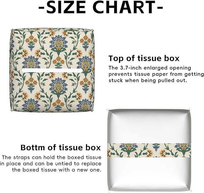 Turkish Motifs Tissue Box Cover Square,Tissue Box Holder with Belt Bottom,Stylish Leather Napkin Holder for Vanity Countertop,Nightstands,Office Desk,5.2"Ã5.2"Ã5.2"
