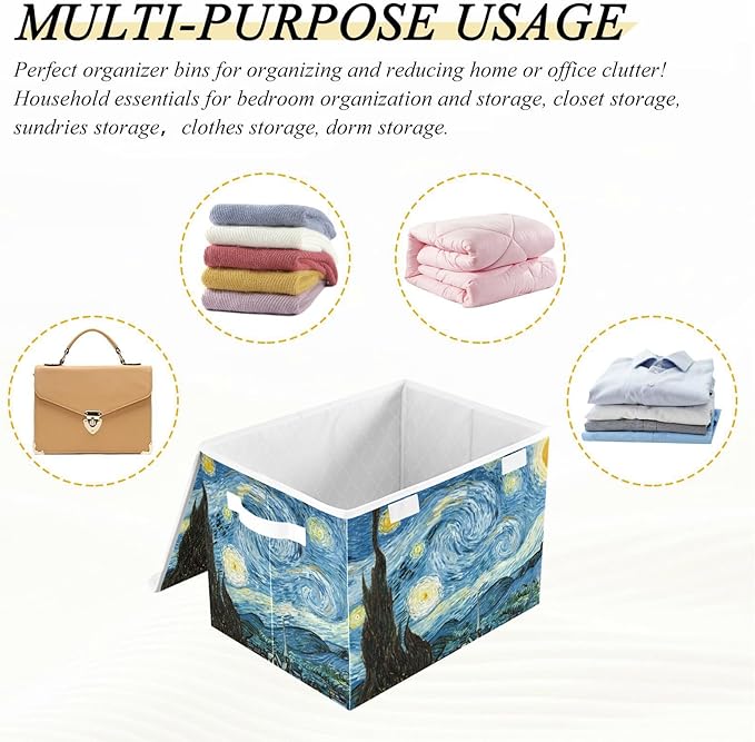 Collapsible Storage Bins with Lids Decorative Fabric Storage Cubes Closet Organizer and Storage Basket Boxes Containers for Clothes Box Chest Folding Rectangle Starry Night