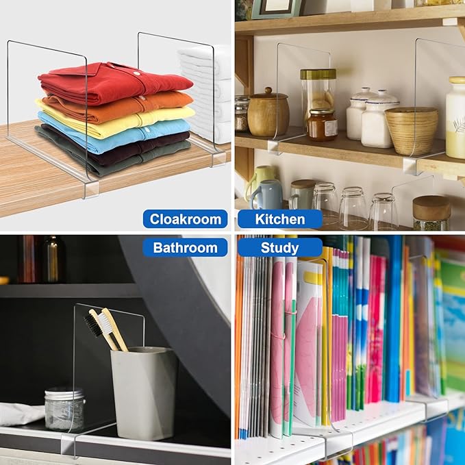 Acrylic Shelf Dividers for Closet Organization 4PCS Closet Shelf Divider Closet Dividers for Shelves Shelf Organizer for Closet Shelf Organizer for Wood Closet Separator Clear
