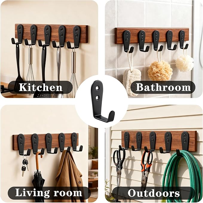 Stainless Steel Hooks for Hanging, Heavy Duty Hook, Wall Hooks Key Holder Wall Mount Hanger Coat Hook Garage Storage Screw Utility Hooks, 8 Pack (Black)