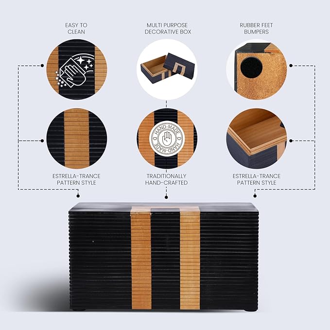 Handicrafts Home Decorative Storage Box with Lid- 6x6x3” Small Keepsake, Trinket Box, Memory Box- Decorative Boxes for Home Decor, Centre Table, Giftable Storage Accent- Midnight Arch - Black
