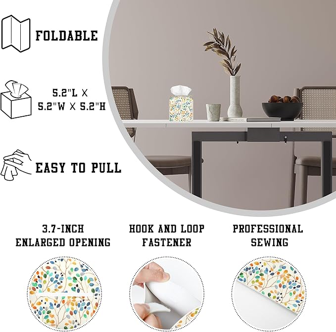 Tissue Box Holder Colorful Leaves Spots on Branches Square Leather Tissue Box Cover Modern Cube Facial Paper Cover Case for Bathroom Vanity Countertop Night Stands Tabletop