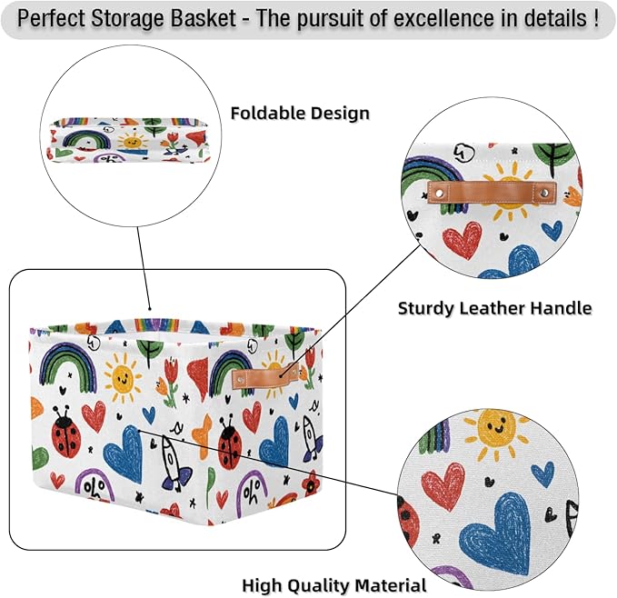 Cute Storage Bins for Organization, Canvas Book Storage Bins Handles, Bedroom Shelves Decorative Baskets for Organizing, Fabric Cube Bin Classroom Dorm Closet Organizer Box (Colorful Graffiti)
