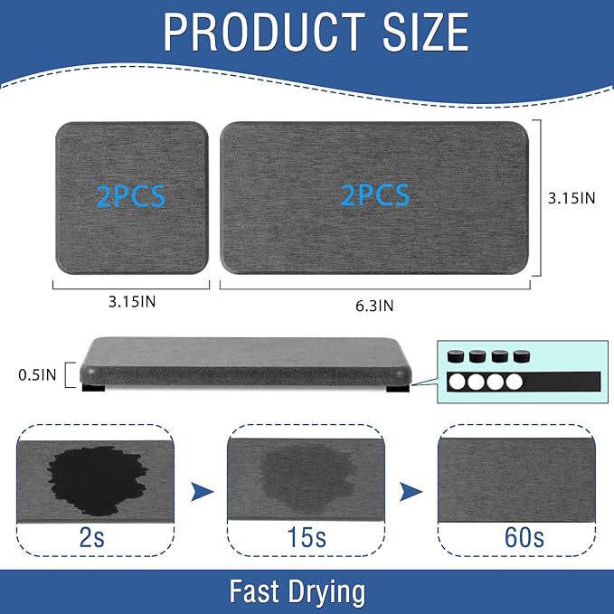 4PCS Water Absorbing Stone Tray, Quick Drying Diatomite Stone Sink Tray, Water Absorbent Diatomite Coasters Used for Hand Soap Dispenser Toothbrush Sponges Holders in Bathroom Counter and Kitchen Sink