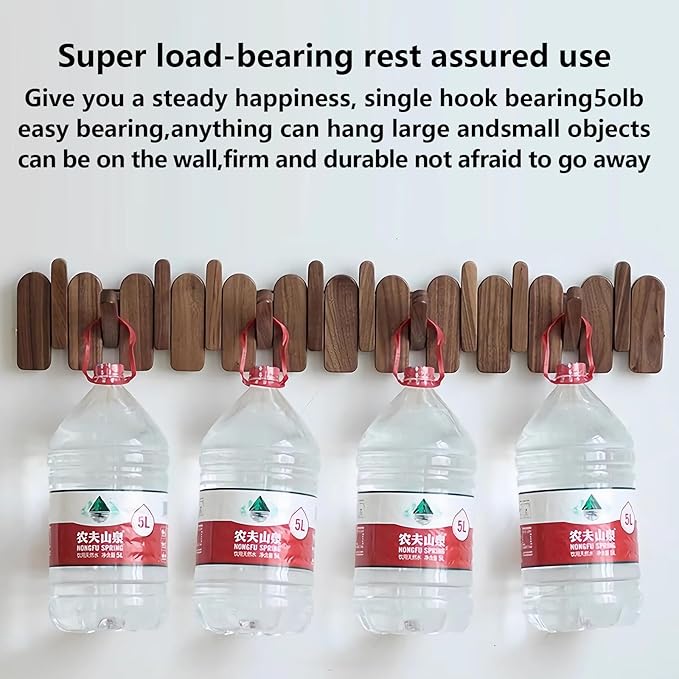 Wall Mounted Coat RackHooks Piano Key Hangers Natural Solid Wood Hanger Non-Woven Fabric Clothes Hangers for Closet, Kitchen, Bedroom, Bathroom, Entryway (Moon-Walnut, 8 Hooks)