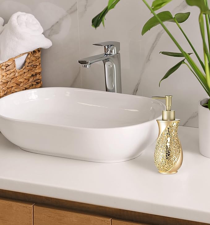 Zahari Home Sinatra Soap Dispenser/Lotion Pump Unique Design Bling Glass Mosaic Décor, Gold