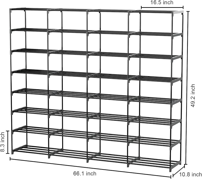 Large Shoe Rack 8 Tier 64 Pairs for Entryway, Heavy Duty Storage Shelves Unit with Customizable Height for Boots, Space Saving Organizer for Hallway Garage (66.1" W x 49.2" H)