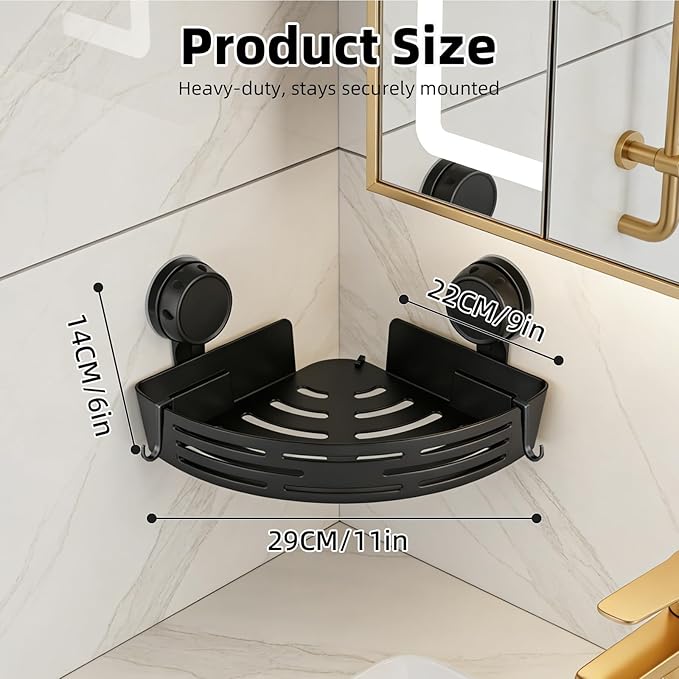 Corner Shower Caddy 3-Pack, No Drilling Adhesive Bathroom Shelf with Towel Bar & Hooks, Triangle Storage Organizer for Bathroom Kitchen RV, Fast Draining & Heavy Duty (Black)
