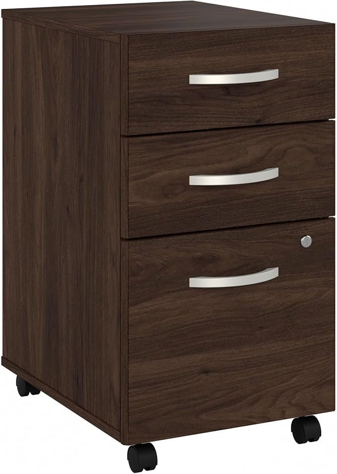 Bush Business Furniture 3 Drawer Mobile File Cabinet - Assembled, Rolling Document Storage for Home or Professional Office, Studio C Collection, Black Walnut