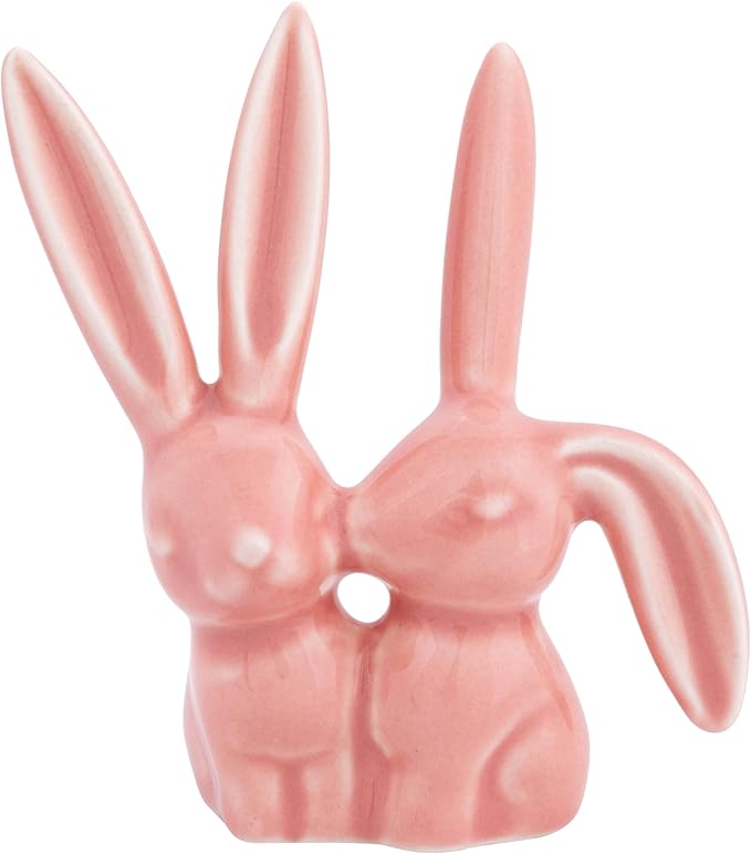 Creative Co-Op Ceramic Bunny Rabbit Ring Holder, Pink
