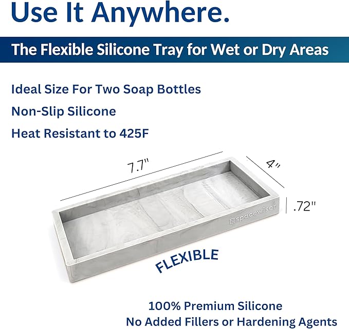 Countertop and Vanity Tray - 2 PC Small 7.7" Silicone Bathroom Trays, Kitchen Soap Tray, Dish Sponge Soap Holder Kitchen Sink Organizer Caddy, Bathroom Counter Trays for Lotion Dispenser