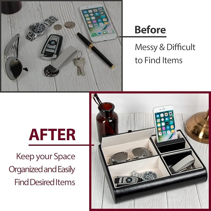 Valet Tray,Nightstand Desk or Dresser Organizer, Catch-All for Keys, Phone, Wallet, Coin, Jewelry, and More (Black / 10.34 x 2.15 x 8.19 inches) JackCubeDesign - :MK158
