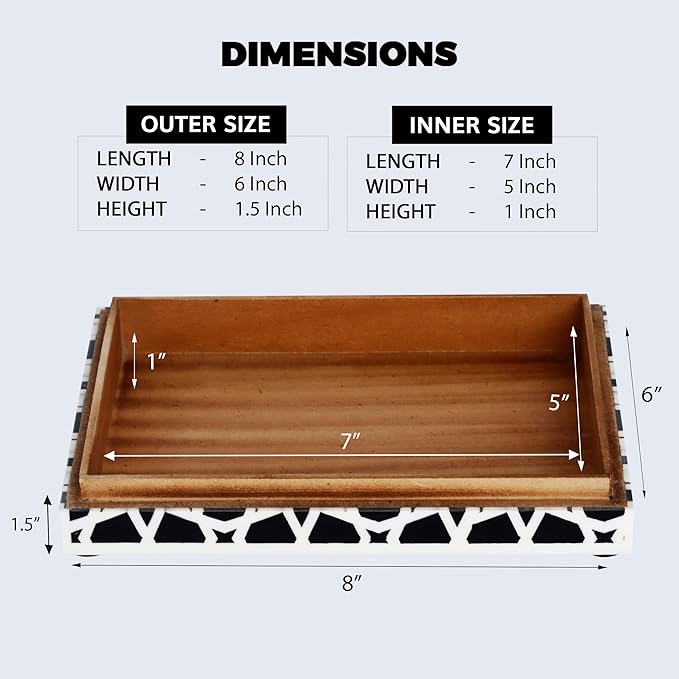 Handicrafts Home Decorative Storage Box with Lid – Black and White Moroccan Zellij Decorative Remote Control Box, Slim Coffee Table Storage Box for Shelf, Desk & Living Room Decor – Zellij 8 x 6 x 1.5
