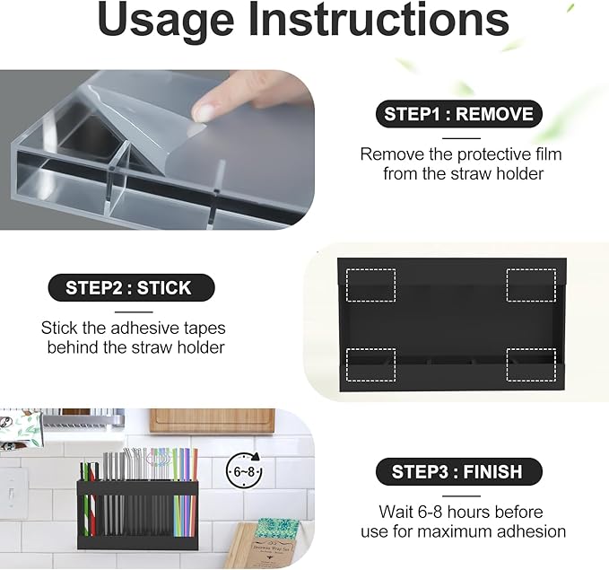 2 Pack 9.5” Large Acrylic Straw Holder for Cabinet Door with Detachable Ultra Sticky Adhesive Squares and Stickers, 2026 Reusable Straws Organizer Storage Dispenser for Kitchen Counter Cupboard