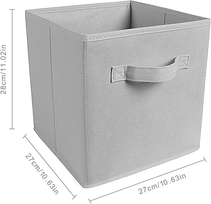 Basics Fabric Clothing Storage Bins - 10.6" x 10.6" x 11" - Collapsible Storage Cubes Organizer with Handles, Linen Foldable Storage Baskets Cloth Box Containers, Closet Organizers 6PC Grey