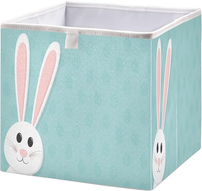 Bolaz Blue Easter Rabbit Closet Organizers Storage Cubes Storage Bins Shelf Baskets Containers for Home Room Office,Square