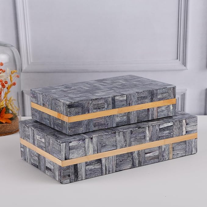 Handicrafts Home Large Decorative Storage Box with Lid – 8x5x2” Coffee Table Organizer, Keepsake- Decorative Boxes for Home Decor, Stylish Decorative Box for Office Decor- Brick - Grey