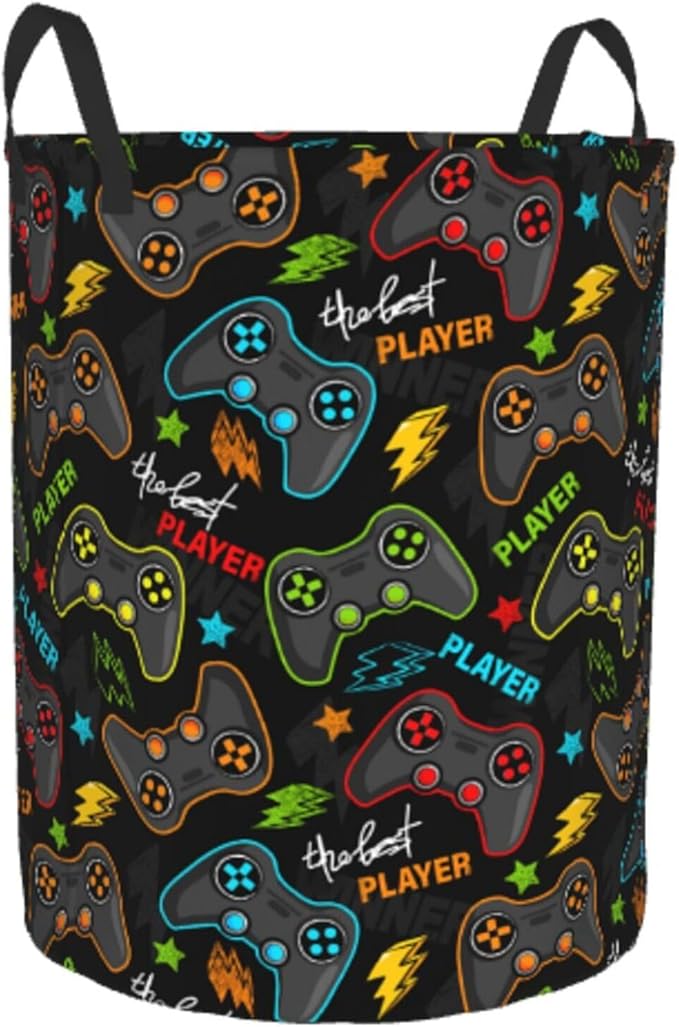 Video Game Controller Round Laundry Hamper Gaming Joysticks Storage Basket Toys Clothes Organizer Bin For Home Bathroom Bedroom Dorm Nursery, 38l