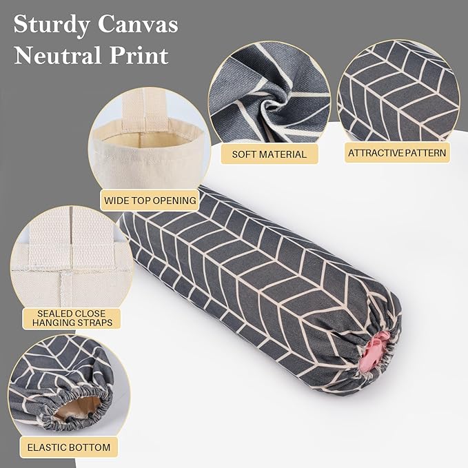 Plastic Bag Holder, Canvas Grocery Bag Holder Dispenser, Wall Mount Shopping Trash Bag Storage Organizer for Home Kitchen (Dark Grey)
