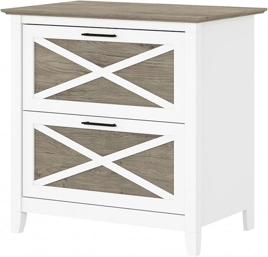 Bush Home Key West 2 Drawer Lateral File Cabinet in Pure White and Shiplap Gray, Document Storage for Home Office, Accent Chest with Drawers