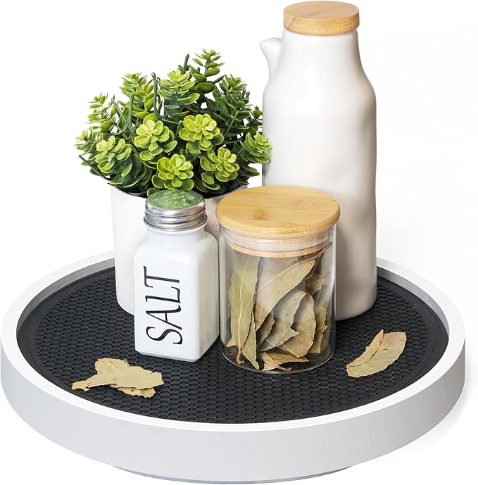 EOSAHR Non-Skid Wood Lazy Susan Organizer Turntable for Home Decor â Stylish 10.5" Lazy Susan Turntable for Cabinet, Pantry & Coffee Table - Great for Bathroom Organizers and Storage (White)