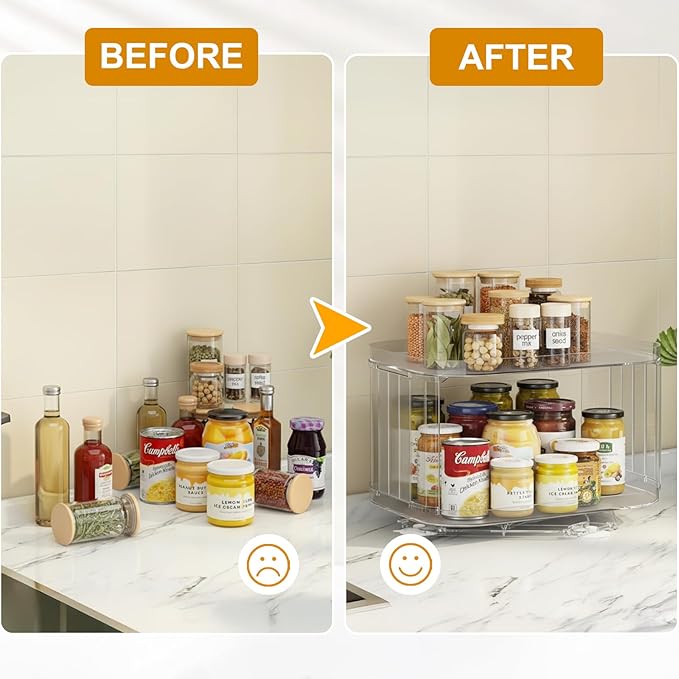 2 Tier Lazy Susan (1 Pack) Kitchen Organizer for Canned Goods Turntable Organizer for Cabinet/Pantry/Kitchen/Countertop/Bathroom/Vanity/Medicine Cabinet Organizer/Refrigerator