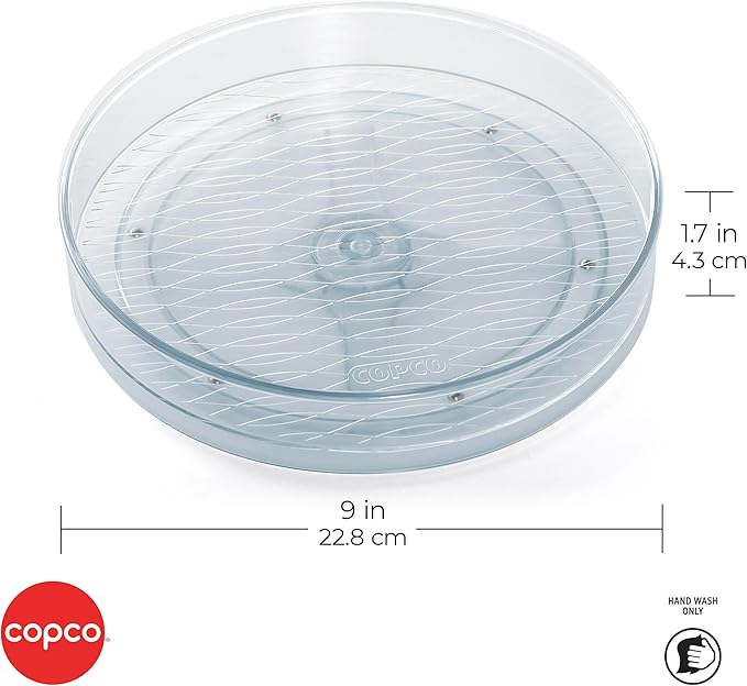 Copco Clear Lazy Susan Organizer, Turntable for Kitchen Cabinet, Pantry Organization and Storage, Fridge, Bathroom Closet, Vanity Countertop Makeup Organizing, Spice Rack