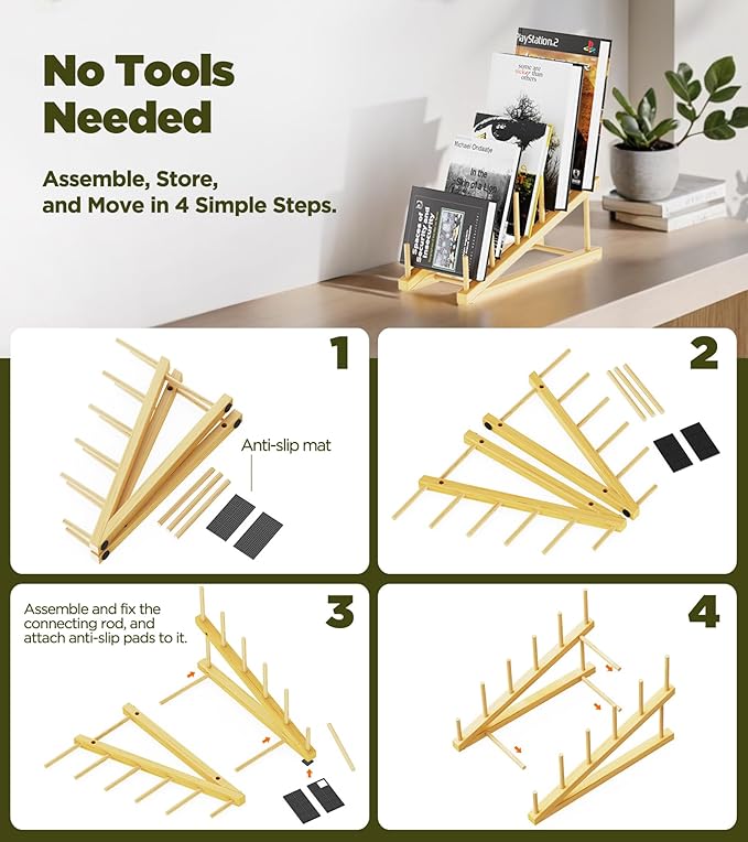Bamboo Dish Drying Rack, Plate Organizer for Kitchen Cabinet, Vertical Plate Lid Holders for Plates, Cups, Cutting Boards, Utensils Cabinet or Countertop Storage