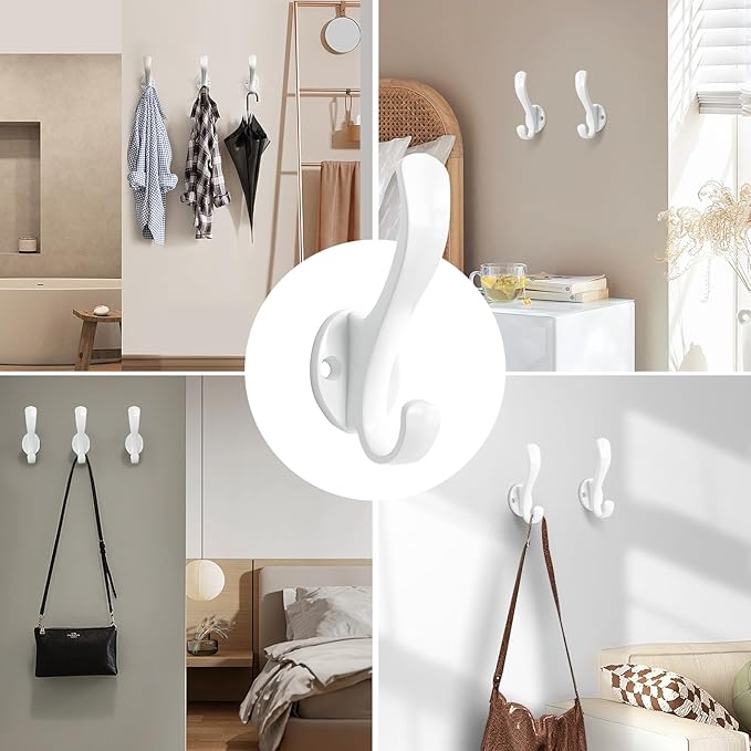 Coat Hooks Heavy Duty - Easy to Install Metal Towel Hooks Fashionable Wall Hooks for Hanging Hat, Towel, Key, Robe, Scarf, Bag, Cap (8 PCS White)