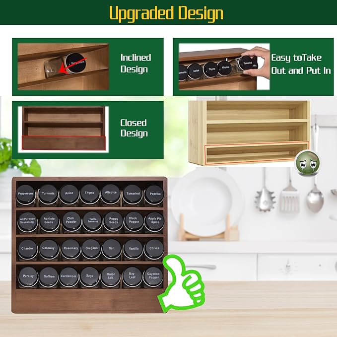 Bamboo Tiered Spice Rack Organizer for Cabinet,Wooden Seasoning Rack for Countertop, Cupboard, Pantry, Kitchen (Spice Jars Not Included)