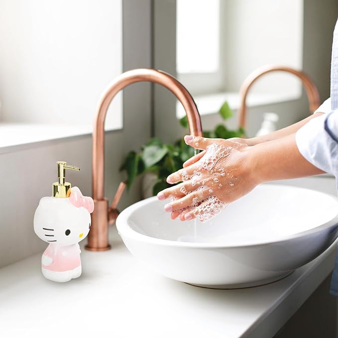 Jay Franco Hello Kitty Soap Dispenser - Pink Resin Pump for Lotion, Liquid Soap or Hand Sanitizer - Bathroom Décor