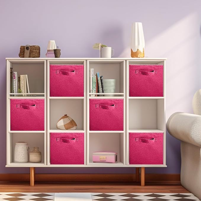 ShellKingdom Foldable Fabric Storage Cubes and Cloth Organizer Drawer for Closet and Toys, 13 X 13 X 13 INCH, 6 Pack (Fuchsia)