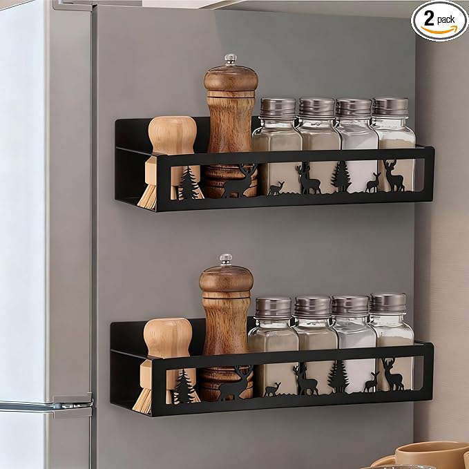 2 Pack Deer Magnetic Spice Rack for Refrigerator Metal Magnet Basket Shelf for Fridge Seasoning Storage Organizers Home Decor Kitchen Accessories
