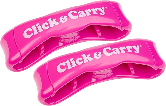 Click & Carry Grocery Bag Carrier Handle - Carry More in Fewer Trips, 100lb Capacity, Hands-Free, Gel-Padded Ergonomic Design, Shopping & Grocery Bag Holder - As Seen On Shark Tank, Fuchsia, 2 Pack