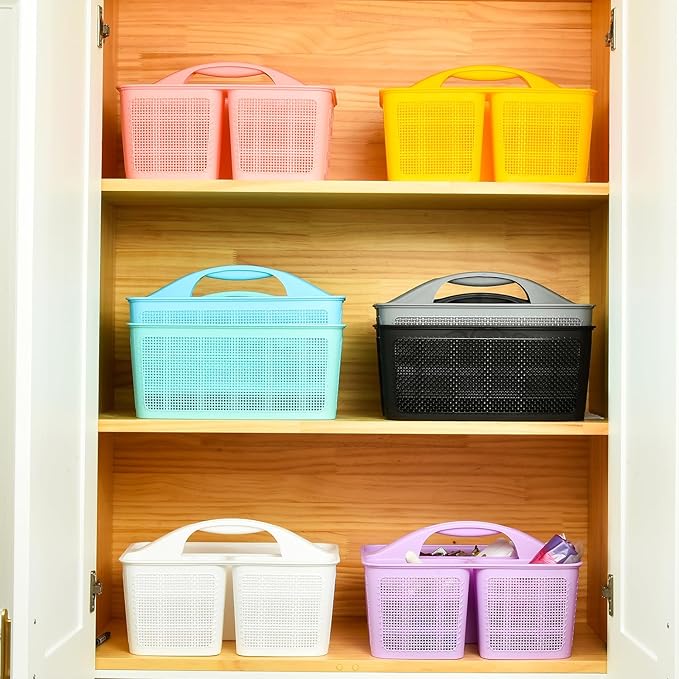 Plastic Black Shower Caddy Basket, Divided Cleaning Portable Shower Basket with Handle Compartments Storage Organizer for Bathroom, College, Kitchen, Dorm Room Essentials